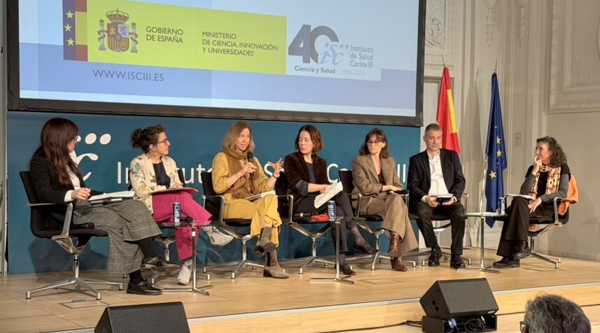 Mesa redonda con representantes de ISGlobal, AECID, Mundo Sano, Anesvad, Ramón y Cajal, GSK e ISCIII durante la presentación de la Coalición Española de Enfermedades Tropicales Desatendidas en el Instituto de Salud Carlos III (Madrid)